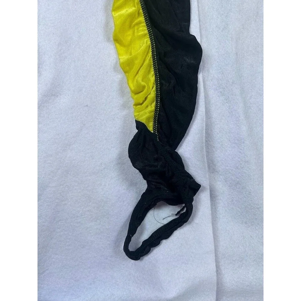 Vintage Nike Stirrup Leggings Pants Black Yellow Ruched Stacked Womens Size M